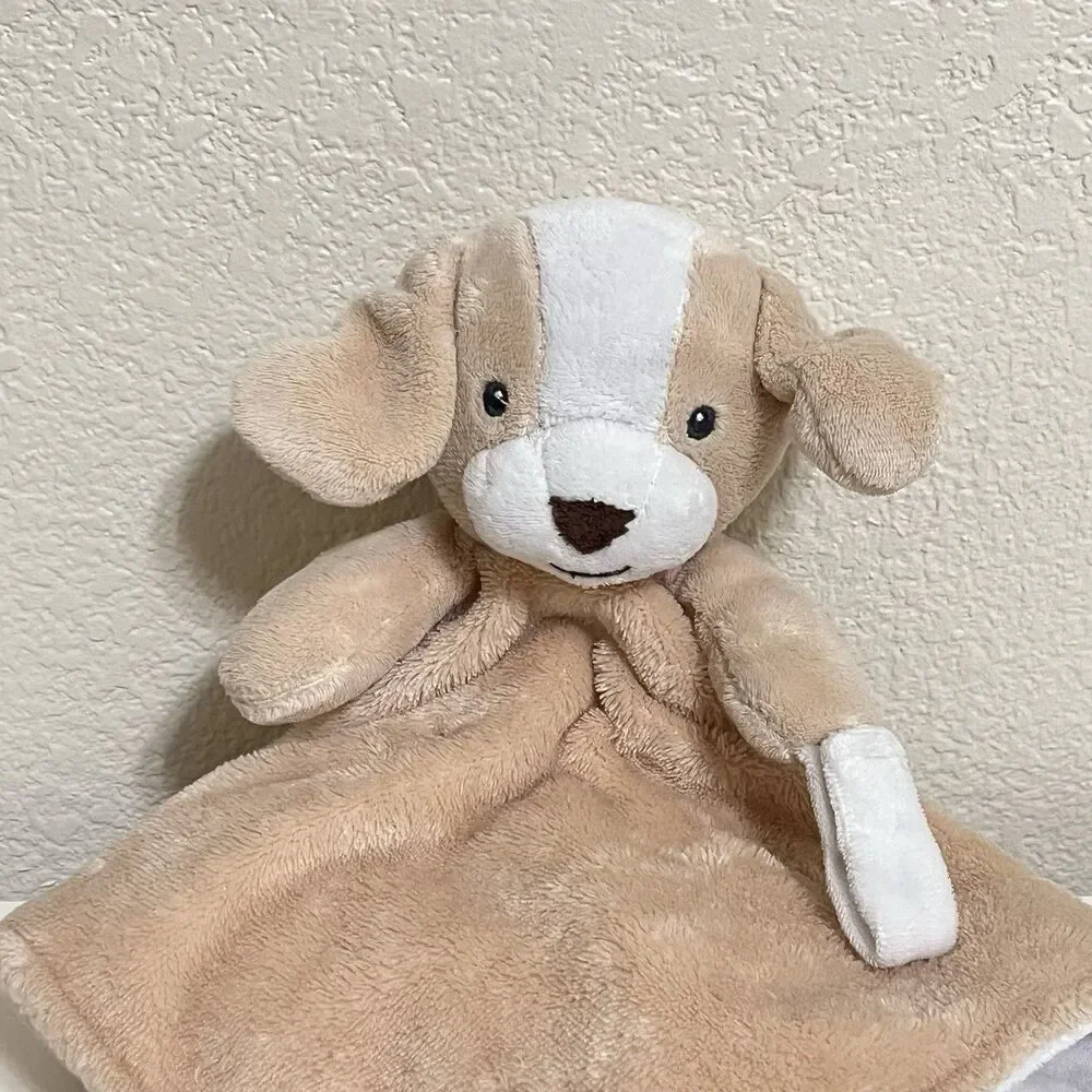 Carter's Tan Puppy Dog Security Blanket Lovey with Pacifier Holder Loop Lovie